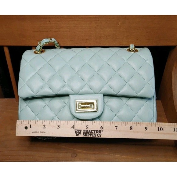New Mint Green Chic Quilted Cross body Flap Shoulder Hand Bag Chain Strap Waffle - Picture 9 of 10